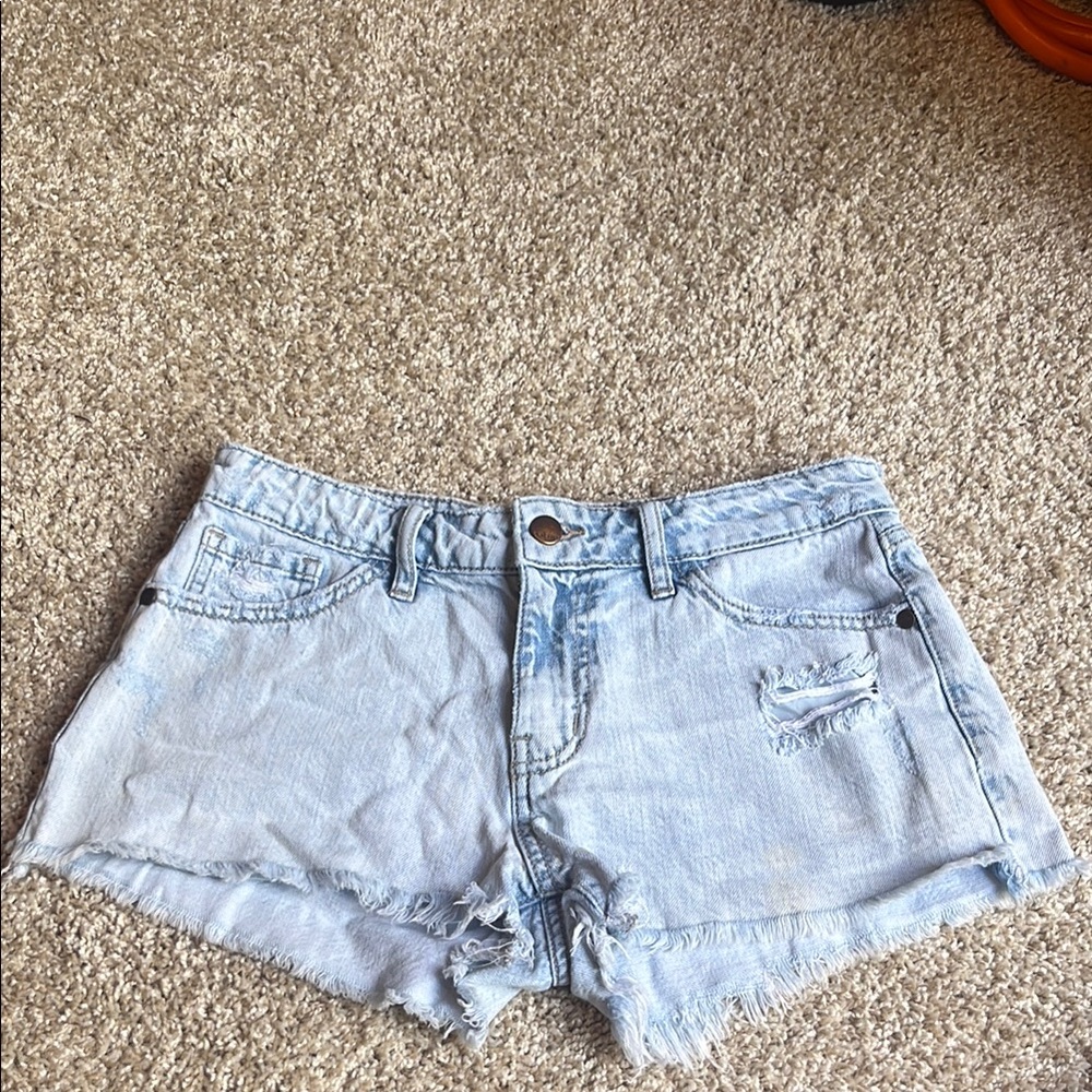 Light Blue Distressed Jean Shorts with Frayed Hem